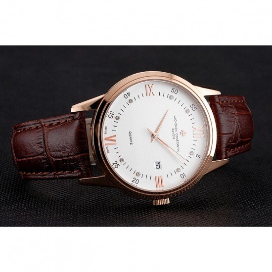 Vacheron Constantin Patrimony Chronometre Royal White Dial Rose Gold Case Brown Leather Strap