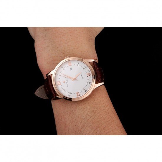 Vacheron Constantin Patrimony Chronometre Royal White Dial Rose Gold Case Brown Leather Strap