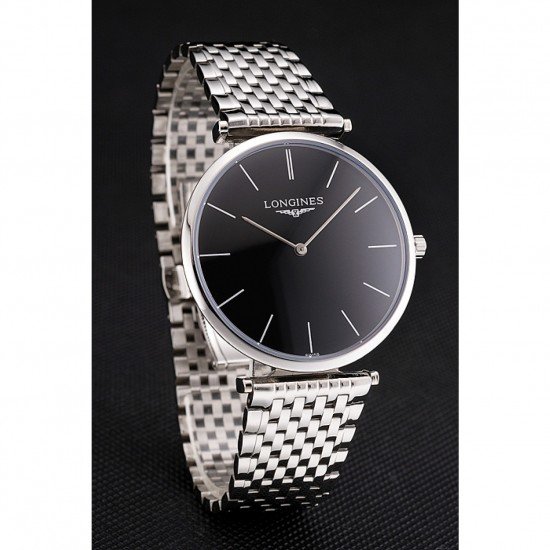 Swiss Longines Grande Classique Black Dial Stainless Steel Case And Bracelet