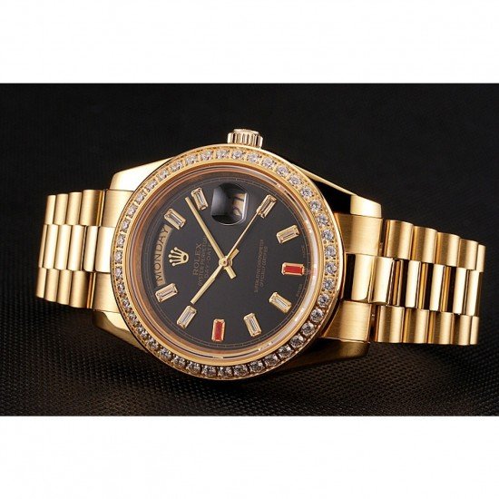 Swiss Rolex Day-Date Diamonds And Rubies Black Dial Gold Bracelet 1454101