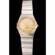 Swiss Lady Omega Constellation Crystal Encrusted Bezel Golden Dial 80293