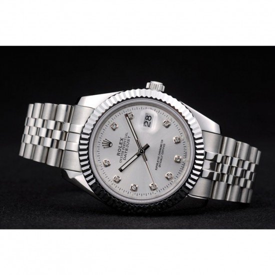 Rolex DateJust Stainless Steel Ribbed Bezel Silver Dial 41977