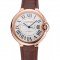 Swiss Ballon Blue De Cartier Gold Case White Dial Roman Numerals Brown Leather Bracelet 622651