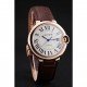 Swiss Ballon Blue De Cartier Gold Case White Dial Roman Numerals Brown Leather Bracelet 622651