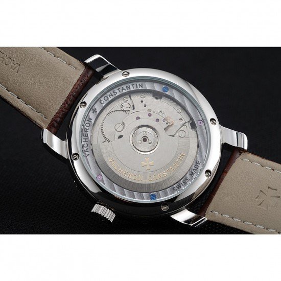 Vacheron Constantin Tourbillion Perpetual Calendar White Dial Silver Case Brown Leather Bracelet 1454277