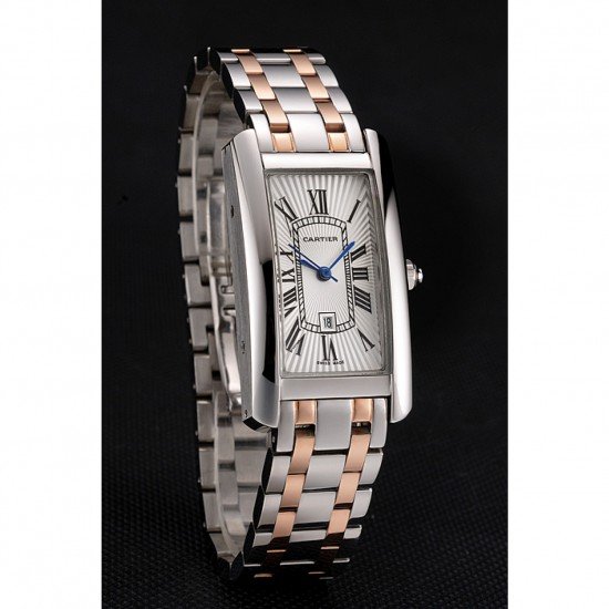 Cartier Tank Americaine 21mm White Dial Stainless Steel Case Two Tone Bracelet