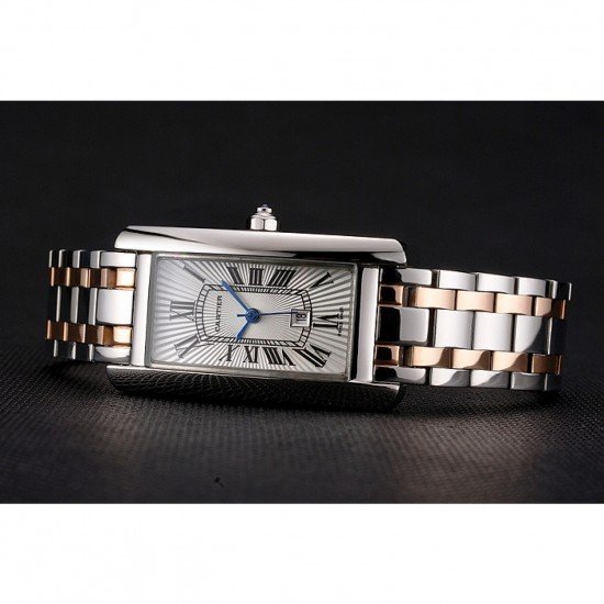 Cartier Tank Americaine 21mm White Dial Stainless Steel Case Two Tone Bracelet