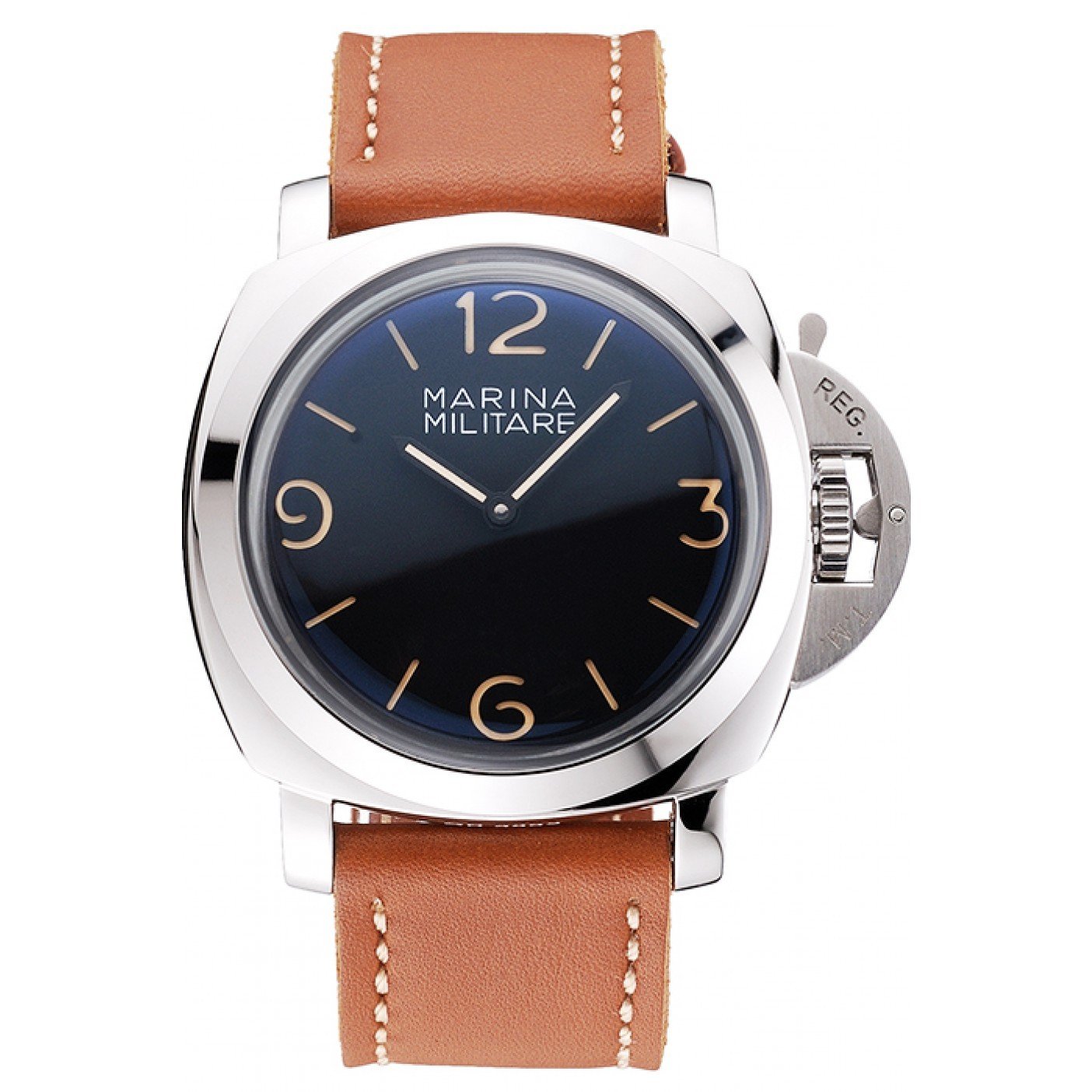 Panerai Radiomir Brushed Stainless Steel Case Black Dial Brown Leather Strap