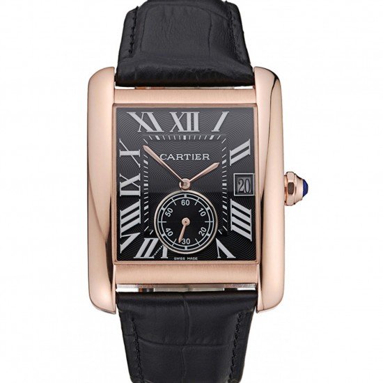 Cartier Tank MC Black Dial Gold Case Black Leather Strap 622580