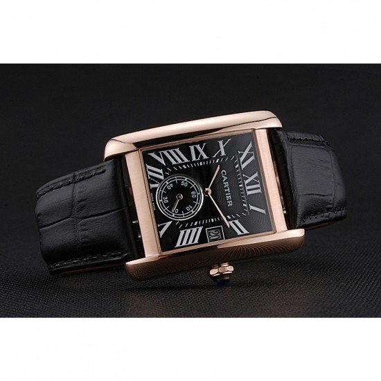 Cartier Tank MC Black Dial Gold Case Black Leather Strap 622580