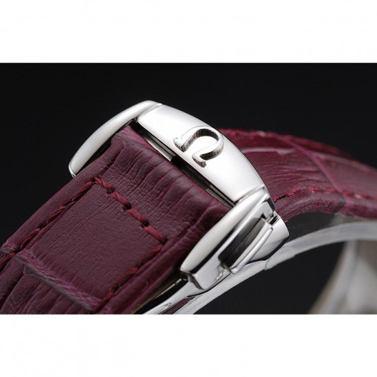 Omega DeVille Prestige Dark Red Dial Silver Diamond Case Dark Red Leather Bracelet 1454121