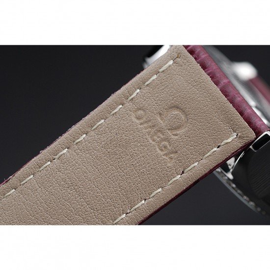 Omega DeVille Prestige Dark Red Dial Silver Diamond Case Dark Red Leather Bracelet 1454121