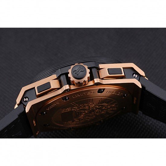 Swiss Hublot Big Bang Limited Edition Black And Red Dial Gold Case Black Leather Strap 62289