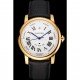 Swiss Cartier Rotonde Annual Calendar White Dial Gold Case Black Leather Strap
