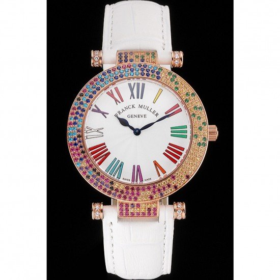 Franck Muller Double Mistery 4 Saisons White Dial Rose Gold Case White Leather Strap