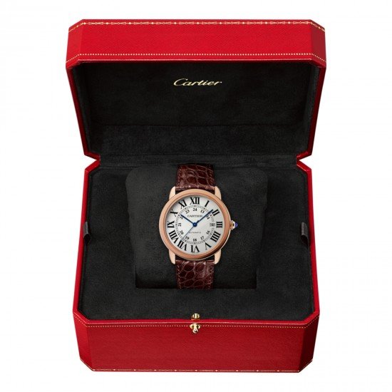 Swiss Ronde Solo de Cartier watch, 42 mm, 18K pink gold, steel, leather