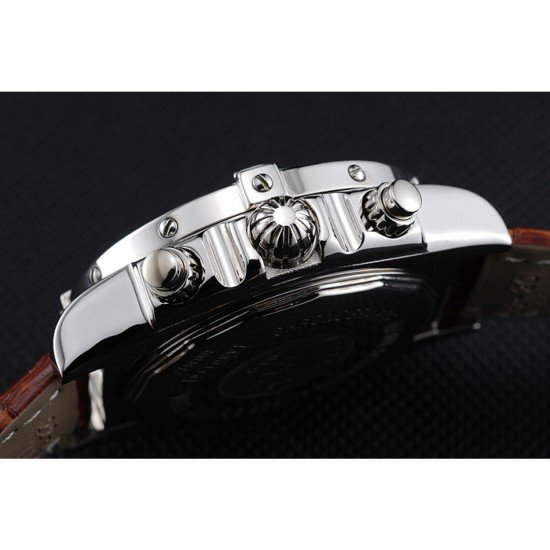 Breitling Chronomat 13 Stainless Steel Case White Dial Brown Leather Bracelet 622239