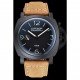 Panerai Luminor Black Ionized Stainless Steel Case Black Dial Brown Suede Leather Strap