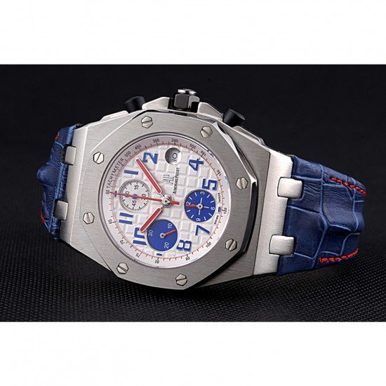 Swiss Audemars Piguet Royal Oak Offshore White Dial Stainless Steel Case Blue Leather Strap 622850