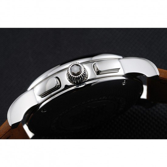 Montblanc Chronograph White Dial Brown Suede Leather Bracelet Silver Case 1454115