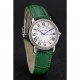 Cartier Ronde White Dial Diamond Bezel Stainless Steel Case Green Leather Strap