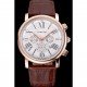 Cartier Rotonde Chronograph White Dial Rose Gold Case Brown Leather Strap
