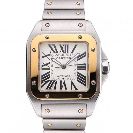 Swiss Cartier Santos De Cartier Galbee Yellow Gold and Steel Case Steel Bracelet 622643