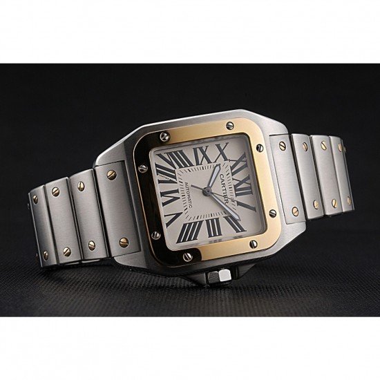 Swiss Cartier Santos De Cartier Galbee Yellow Gold and Steel Case Steel Bracelet 622643