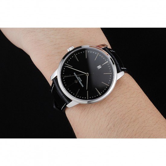 Swiss Vacheron Constantin Patrimony Black Dial Silver Case Black Leather Bracelet 1454156