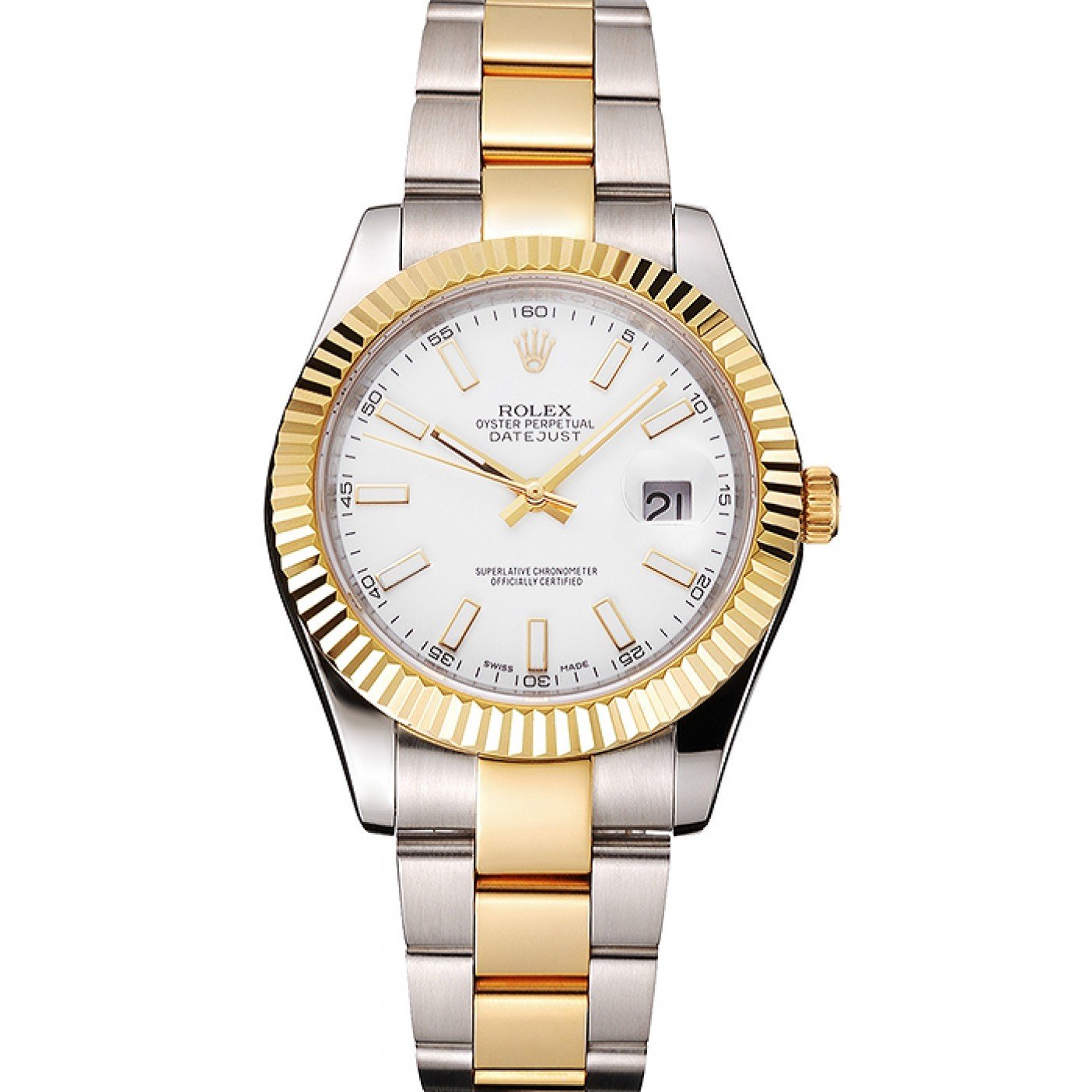 Swiss Rolex Datejust White Dial Stainless Steel Case Two Tone Gold Bracelet