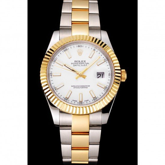 Swiss Rolex Datejust White Dial Stainless Steel Case Two Tone Gold Bracelet
