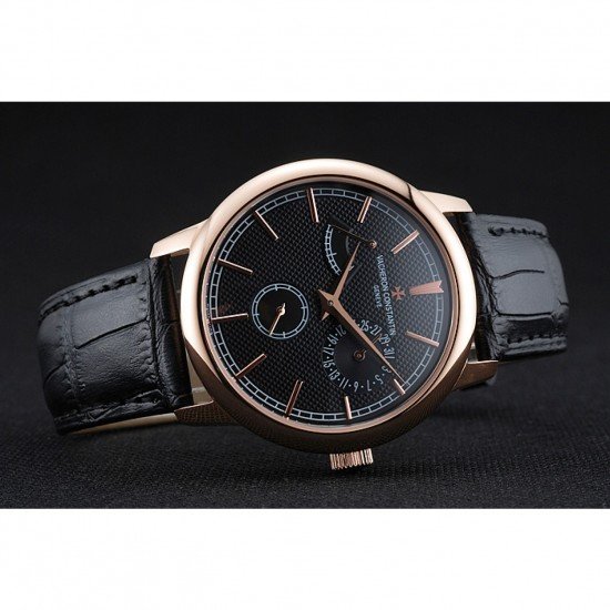 Vacheron Constantin Patrimony Power Reserve Black Dial Rose Gold Case Black Leather Bracelet 1454265