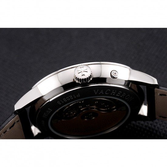 Swiss Vacheron Constantin Traditionnelle Power Reserve White Dial Stainless Steel Case Black Leather Strap