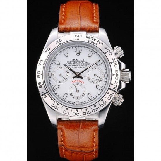 Rolex Daytona Lady Stainless Steel Case White Dial Brown Leather Strap Tachymeter