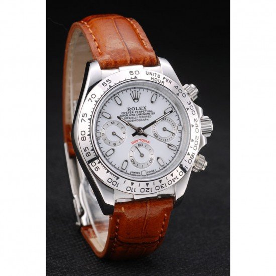 Rolex Daytona Lady Stainless Steel Case White Dial Brown Leather Strap Tachymeter