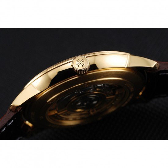 Swiss Vacheron Constantin Patrimony Grey Dial Gold Diamonds Case Brown Leather Bracelet 1454182