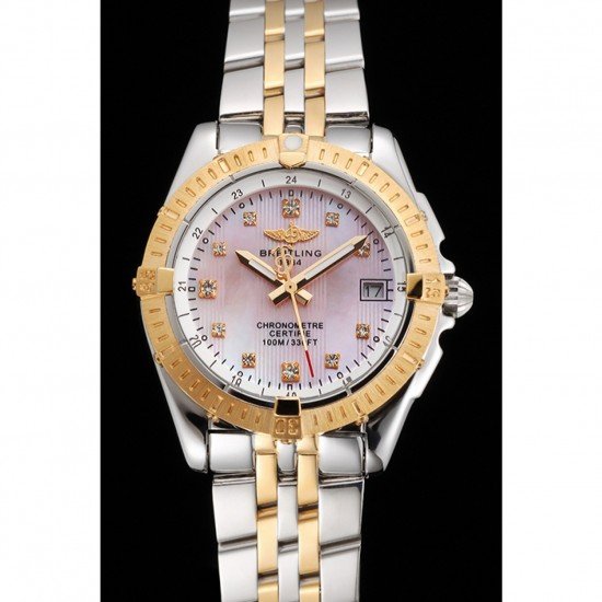 Breitling Colt Lady Pink Dial Diamond Hour Marks Gold Bezel Stainless Steel Case Two Tone Bracelet
