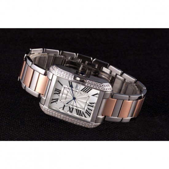 Cartier Tank Anglaise 36mm Silver Dial Diamonds Steel Case Two Tone Bracelet