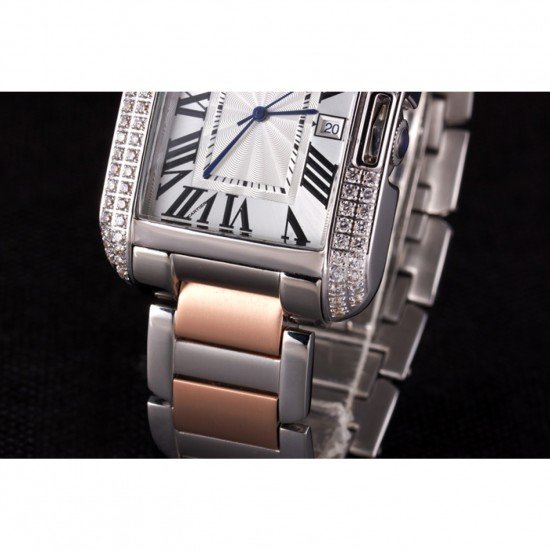 Cartier Tank Anglaise 36mm Silver Dial Diamonds Steel Case Two Tone Bracelet