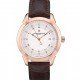 Swiss Vacheron Constantin Traditionnelle White Dial Rose Gold Case Brown Leather Bracelet