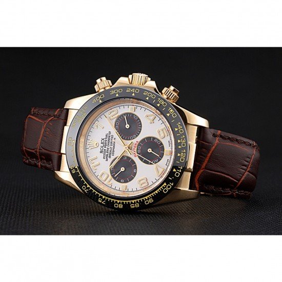 Rolex Cosmograph Daytona Gold Case Black Subdials Brown Leather Bracelet 622634