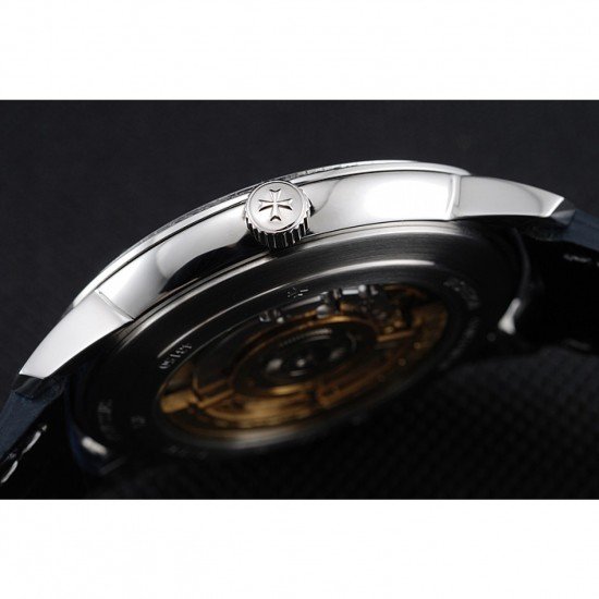 Swiss Vacheron Constantin Patrimony Silver Dial Silver Diamonds Case Blue Leather Bracelet 1454161