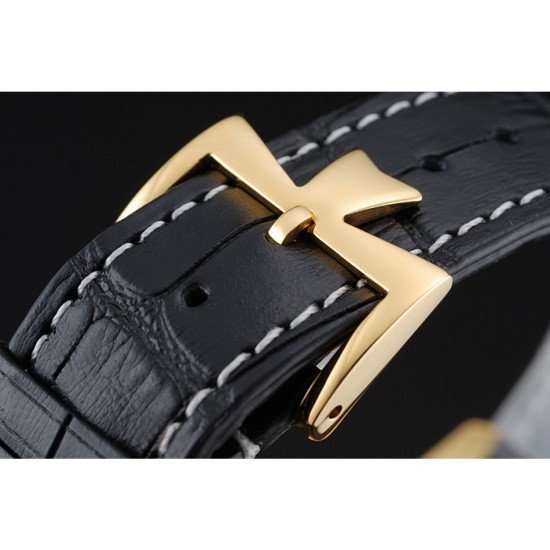 Swiss Vacheron Constantin Patrimony Grand Taille Black Dial Gold Diamond Case Black Leather Bracelet 1454183