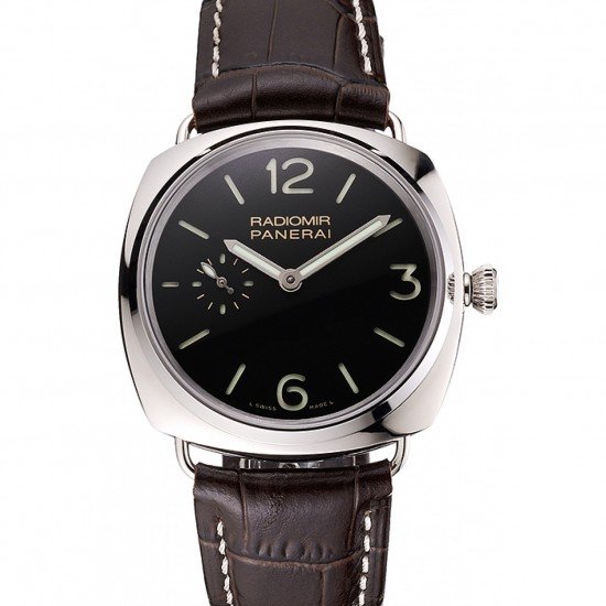 Swiss Panerai Radiomir Black Dial Stainless Steel Case Dark Brown Leather Strap