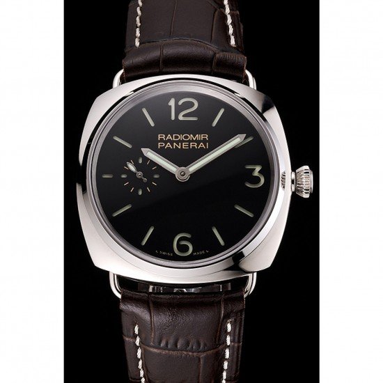 Swiss Panerai Radiomir Black Dial Stainless Steel Case Dark Brown Leather Strap