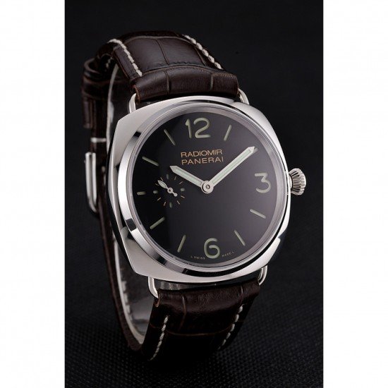 Swiss Panerai Radiomir Black Dial Stainless Steel Case Dark Brown Leather Strap