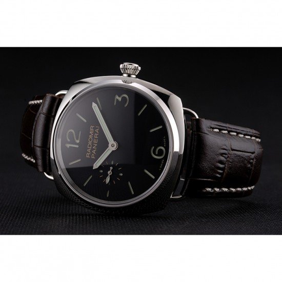 Swiss Panerai Radiomir Black Dial Stainless Steel Case Dark Brown Leather Strap