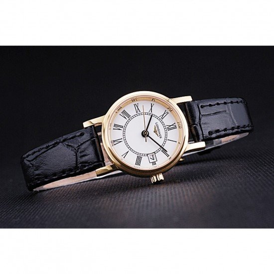 Longines La Grande Classique White Round Dial Gold Case Black Leather Band Small 622383