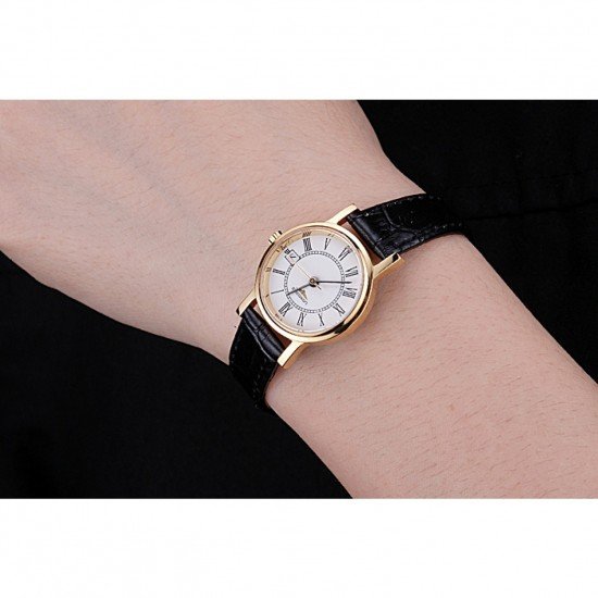 Longines La Grande Classique White Round Dial Gold Case Black Leather Band Small 622383