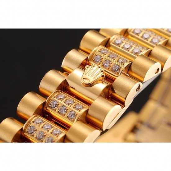 Swiss Rolex Day-Date Red Diamond Pave Dial Gold Diamond Bracelet 1453960